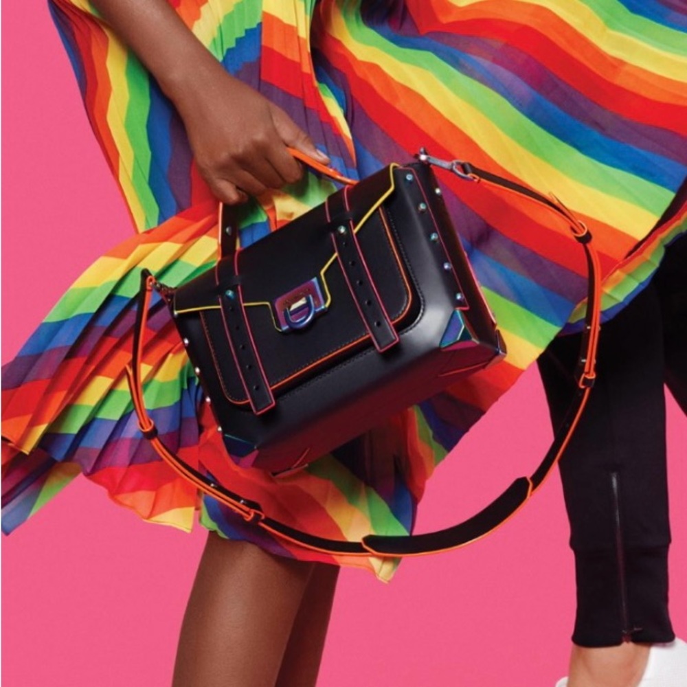Michael Kors Manhattan Black Rainbow Satchel Purse